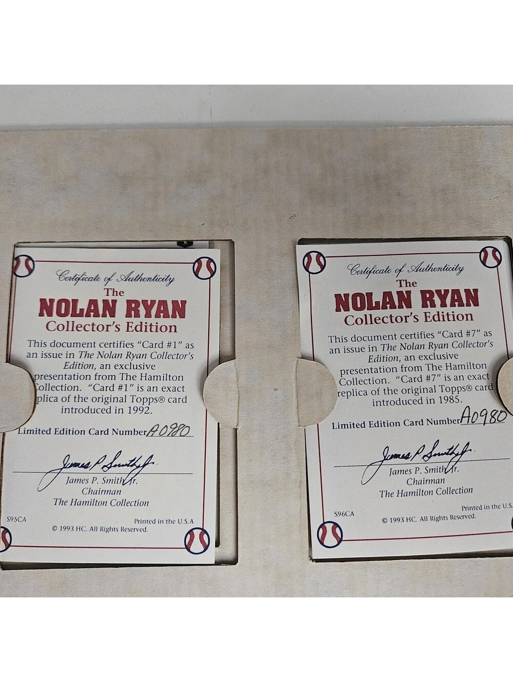 Nolan Ryan Hamilton Collection 1993 Set 12 Porcelain Cards with Individual COA s